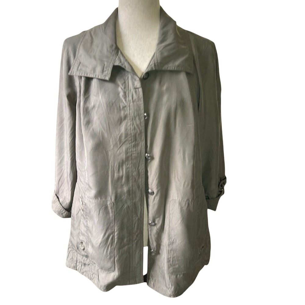 Chicos Utility Chic SILK Jacket Size 2 US 12 Green Lightweight Pockets - Picture 3 of 10